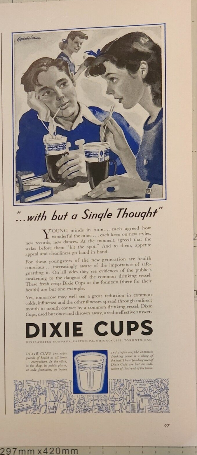 1941 Dixie Cups Vintage Ad with but a single thought