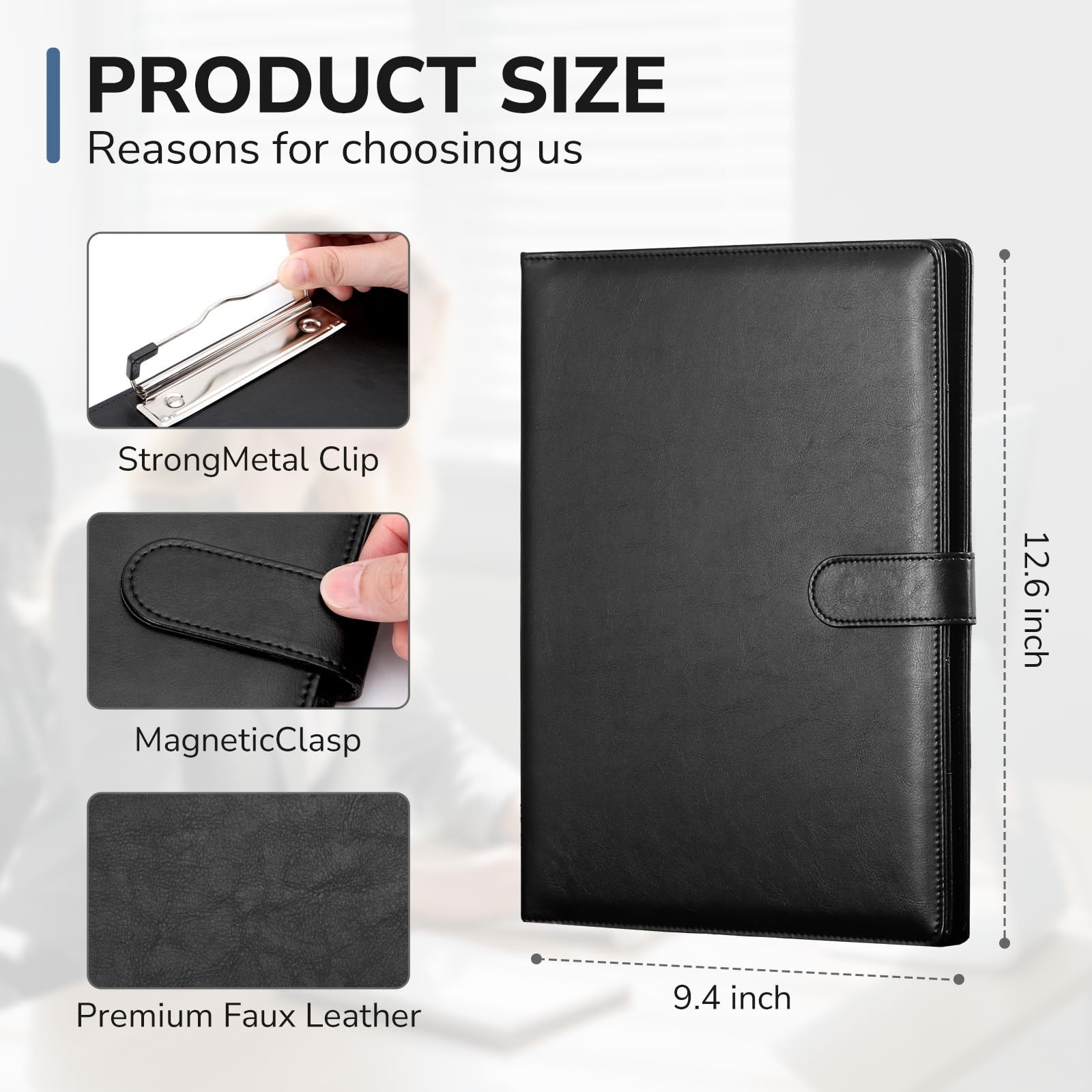 Professional Padfolio with Clipboard, Faux Leather Portfolio Folder Binder, L...