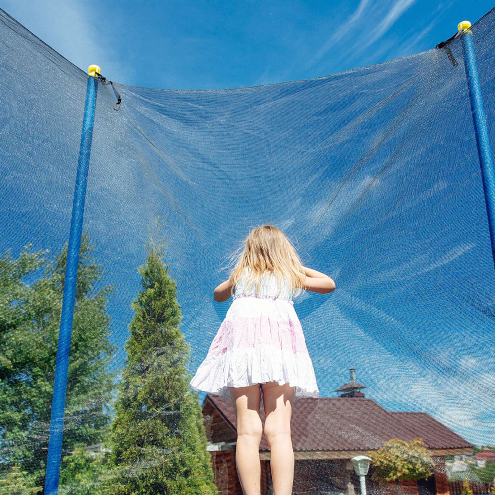 14FT 6Poles Black Enclosure Net Trampoline Replacement Safety Netting
