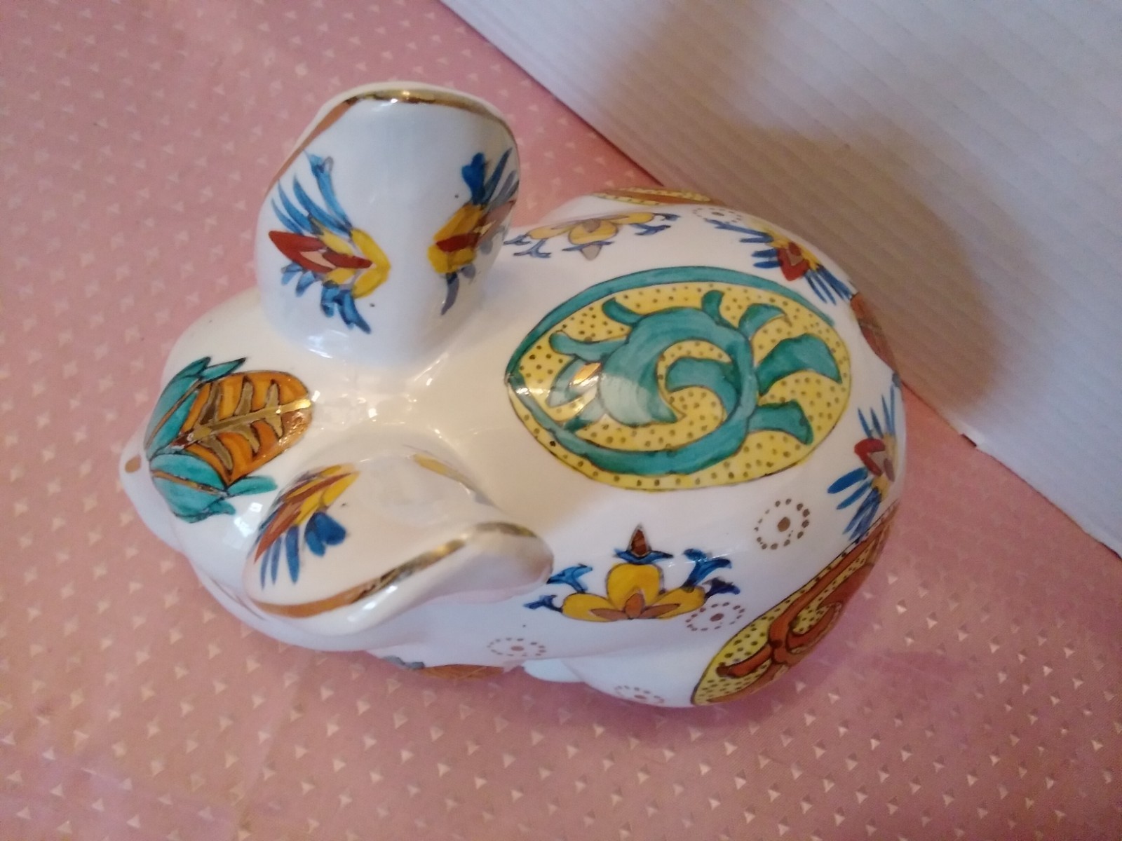 Imari Style Rabbit Japanese Hand Painted Porcelain Floral Design Gold Accents