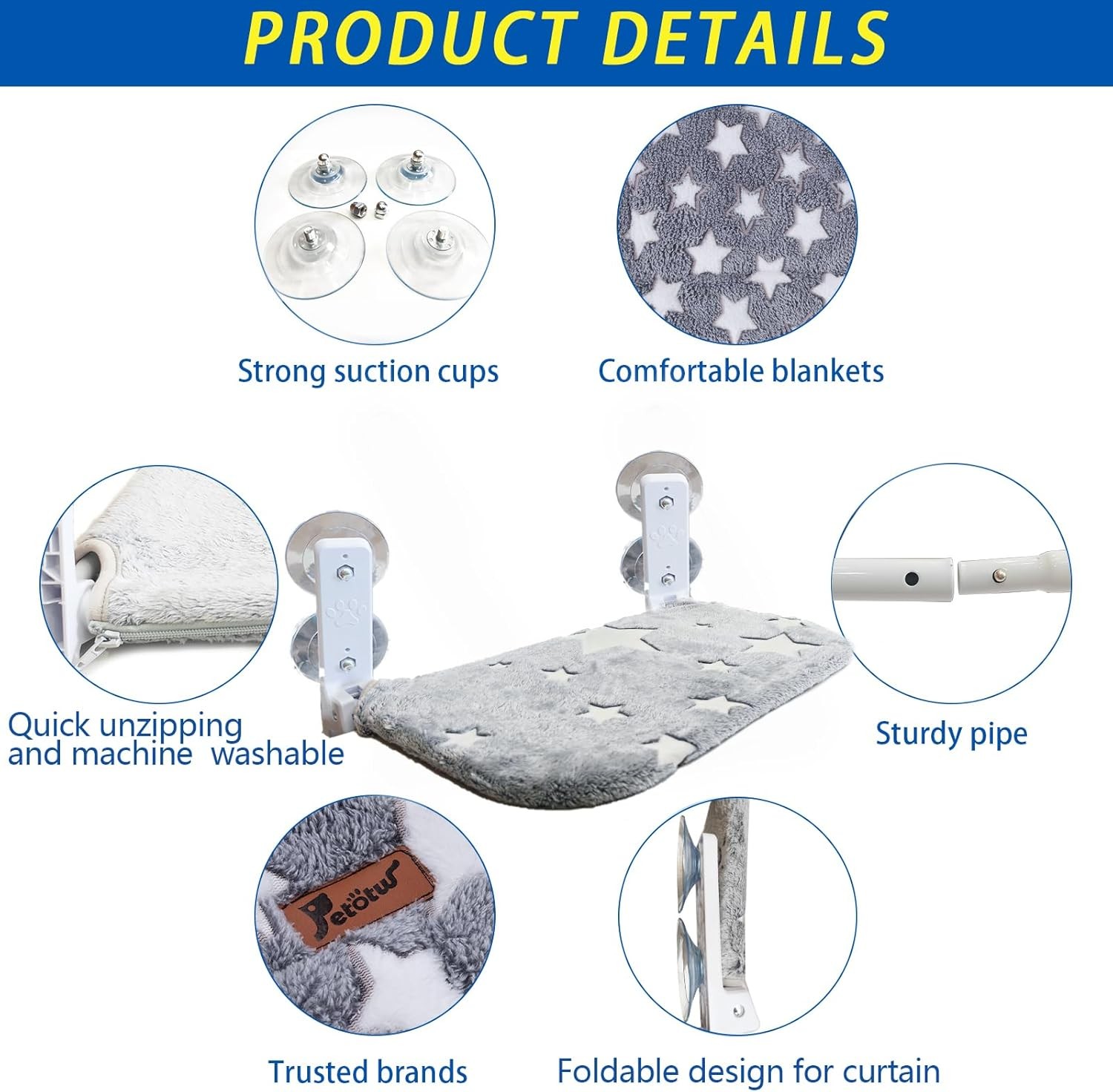 Foldable Cat Hammock for Window Glow in the Dark Cordless Cat Window Perch