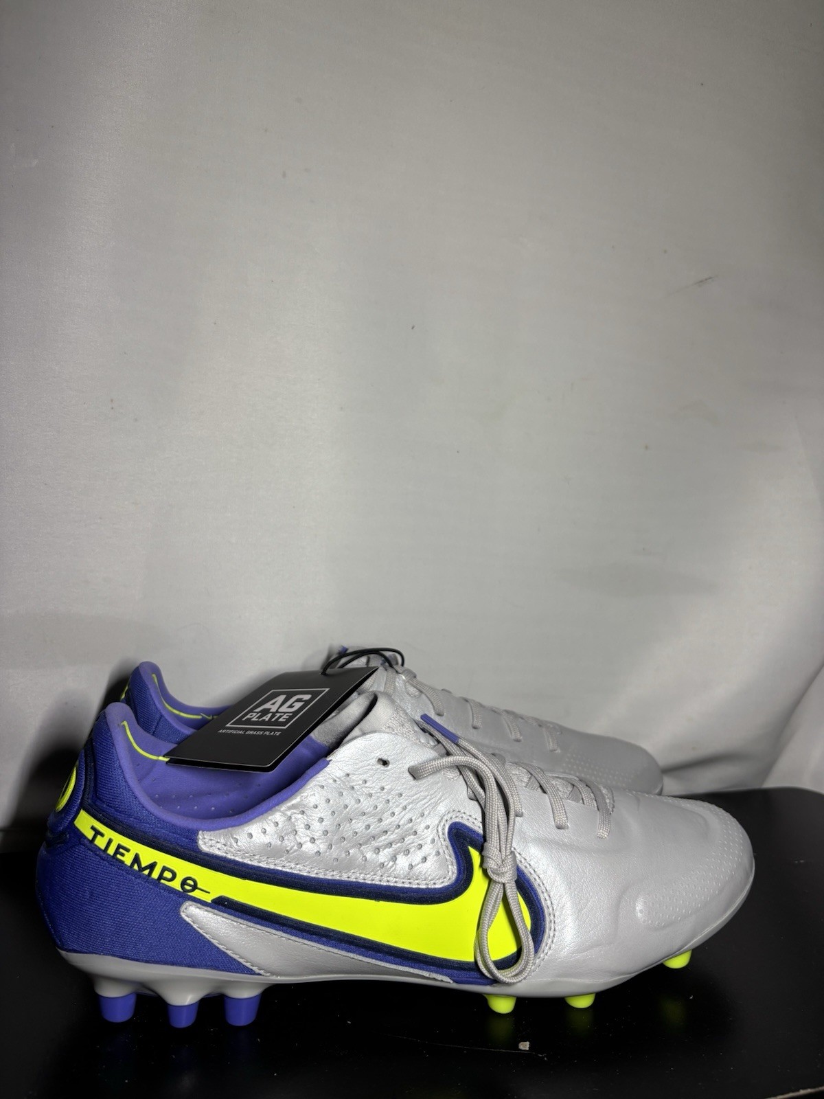 Nike Tiempo Legend 9 Elite AG DB0824-076 Gray Blue Soccer Cleats Men's Size 10.5