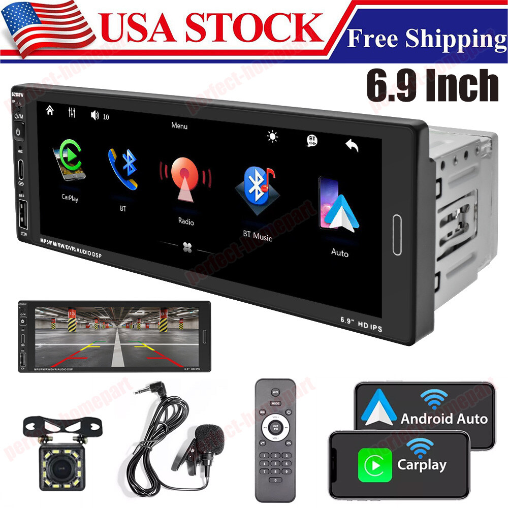 Single Din Car Stereo Wireless Apple Carplay 6.9 Touchscreen Bluetooth Radio Usb