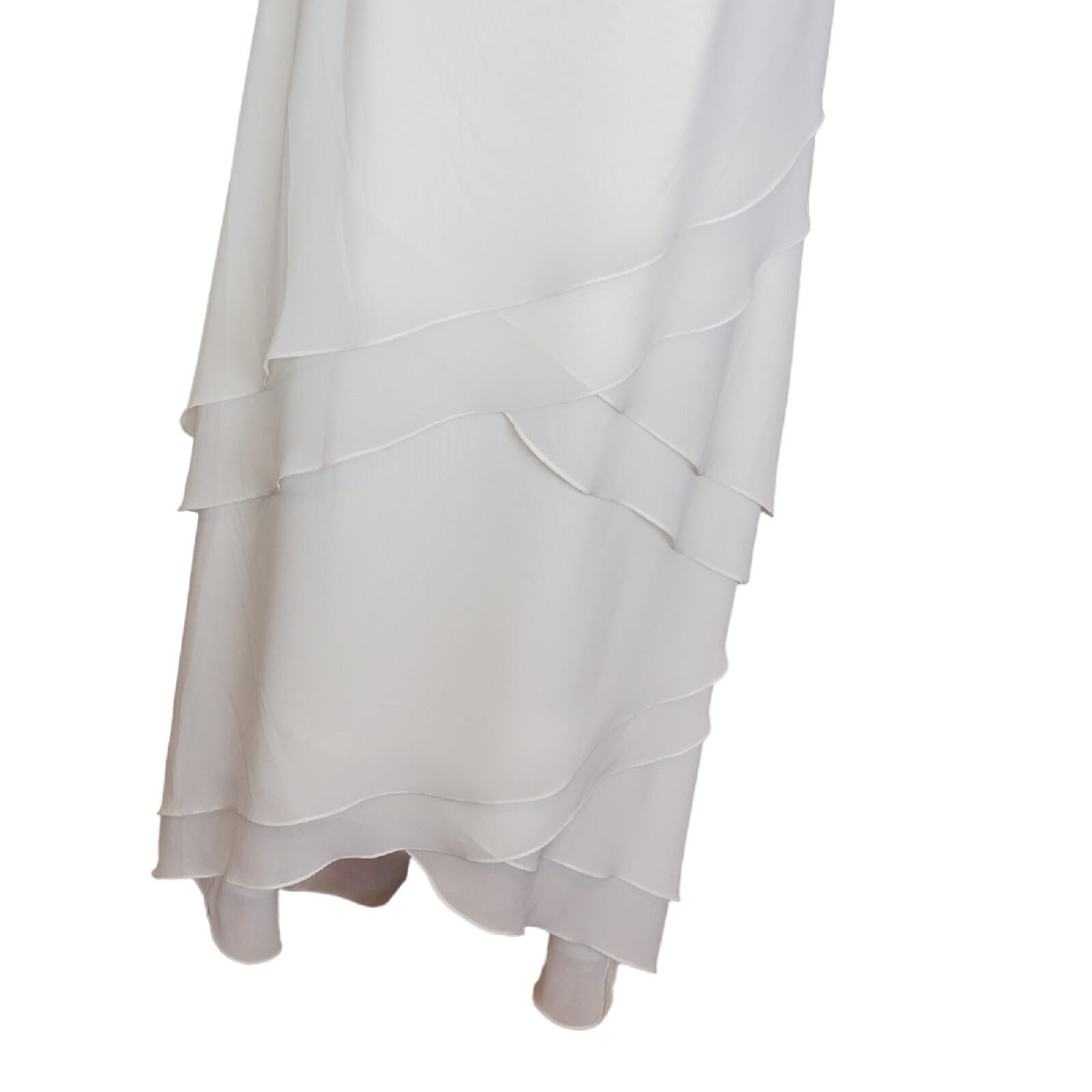 Vintage 90s Cream Ivory Crochet Chiffon Layered Long Wedding Dress Beach Size 10