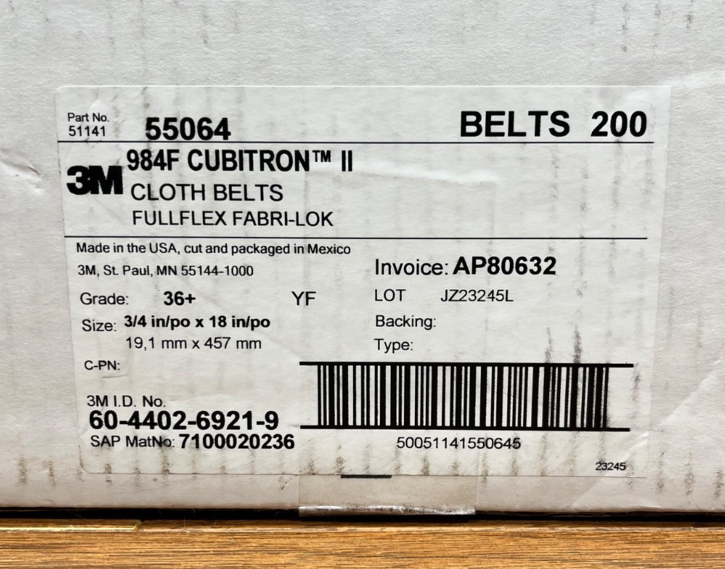 3M 984F Cubitron II 55064 Ceramic Sanding Cloth Belts 3/4 in x 18 in 36+ 10 Pcs