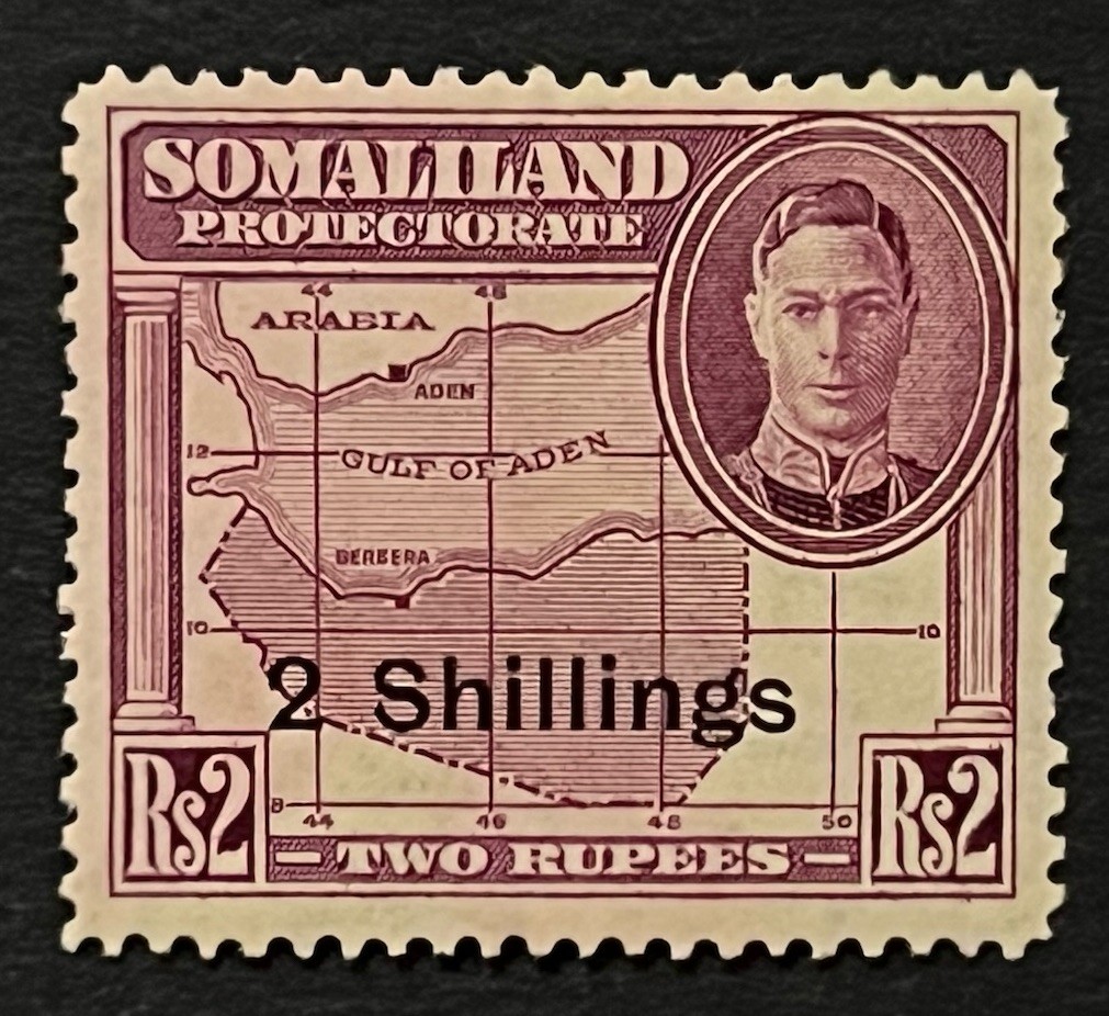 Travelstamps: 1942 Somaliland Stamps Sc #125 Sg 114 - 2sh on 2 Rupees KGVI MOGH