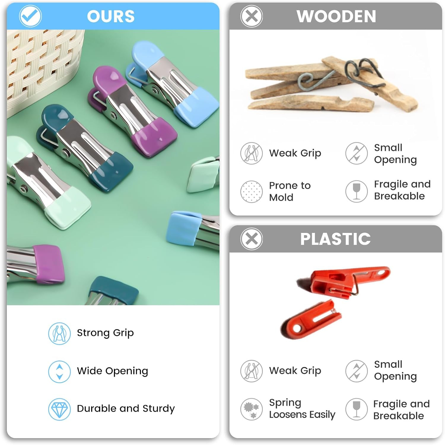 Clothes Pins, Chip Clips,Chip Clips Bag Clips Food Clips 20 Pcs,Towel Clips,Bag