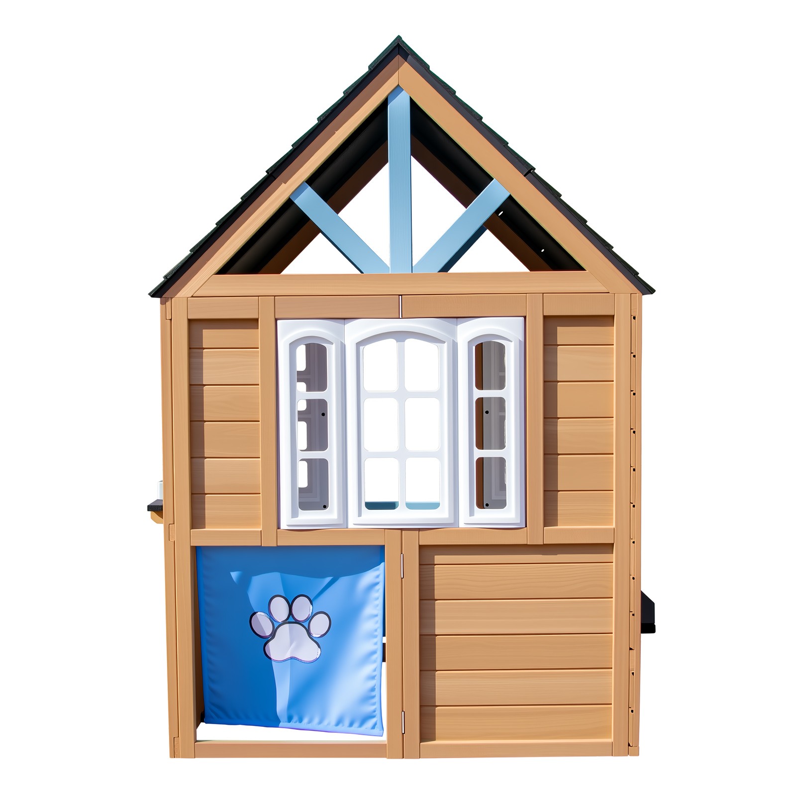 Wooden Kids Outdoor Playhouse with Window,Bench,Toy Kitchen,Flowerpot,Blackboard