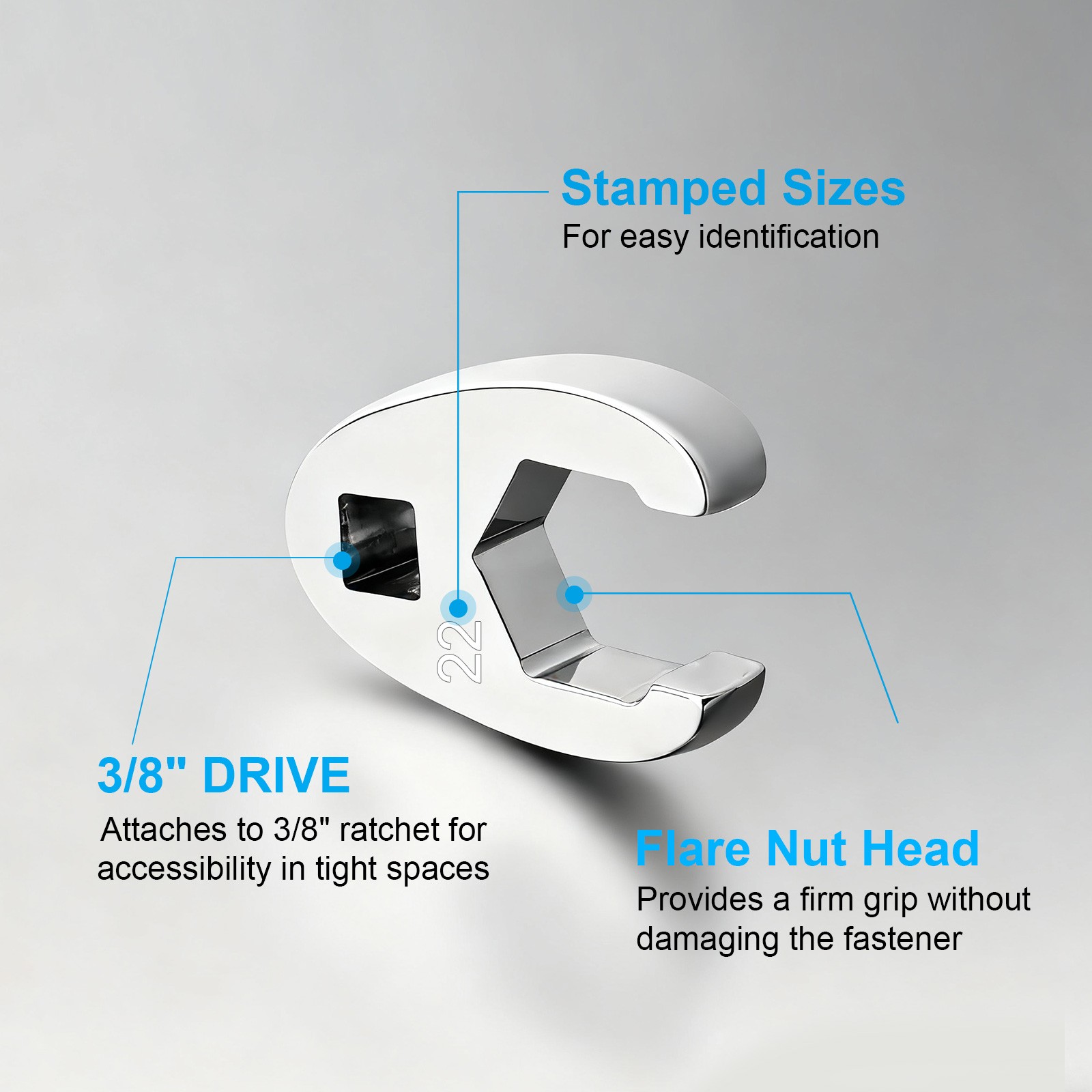 10-in-1 Interchangeable Crow's Foot Wrench Kit 3/8" Drive for Auto & Home Repair