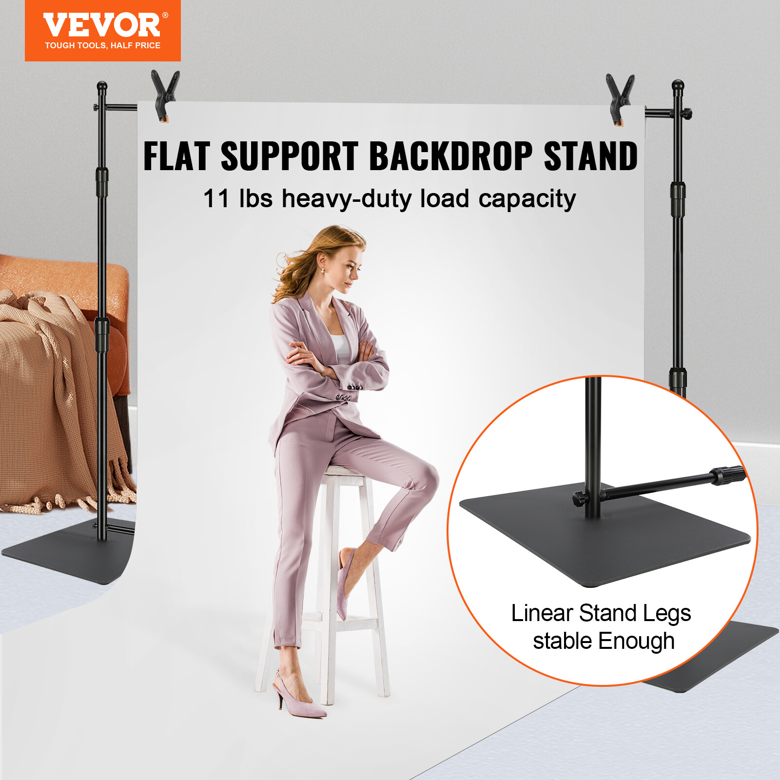 VEVOR Pipe and Drape Kit Heavy Duty Backdrop Stand Carbon Steel Base 10x10 ft