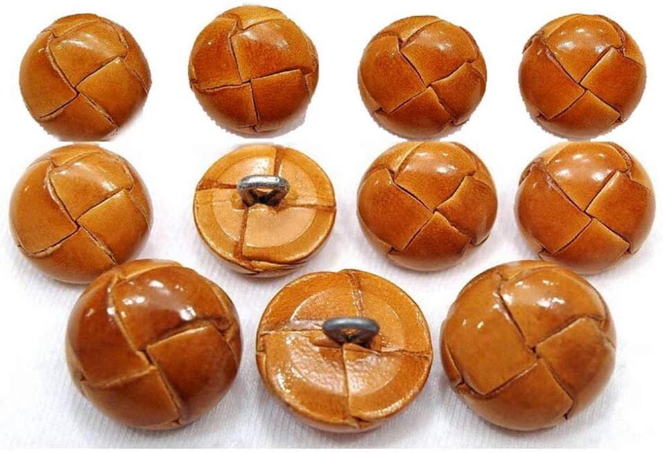 ATbutton 11 Piece SET of GENUINE LEATHER BUTTONS ~ Antiqued Natural Tan