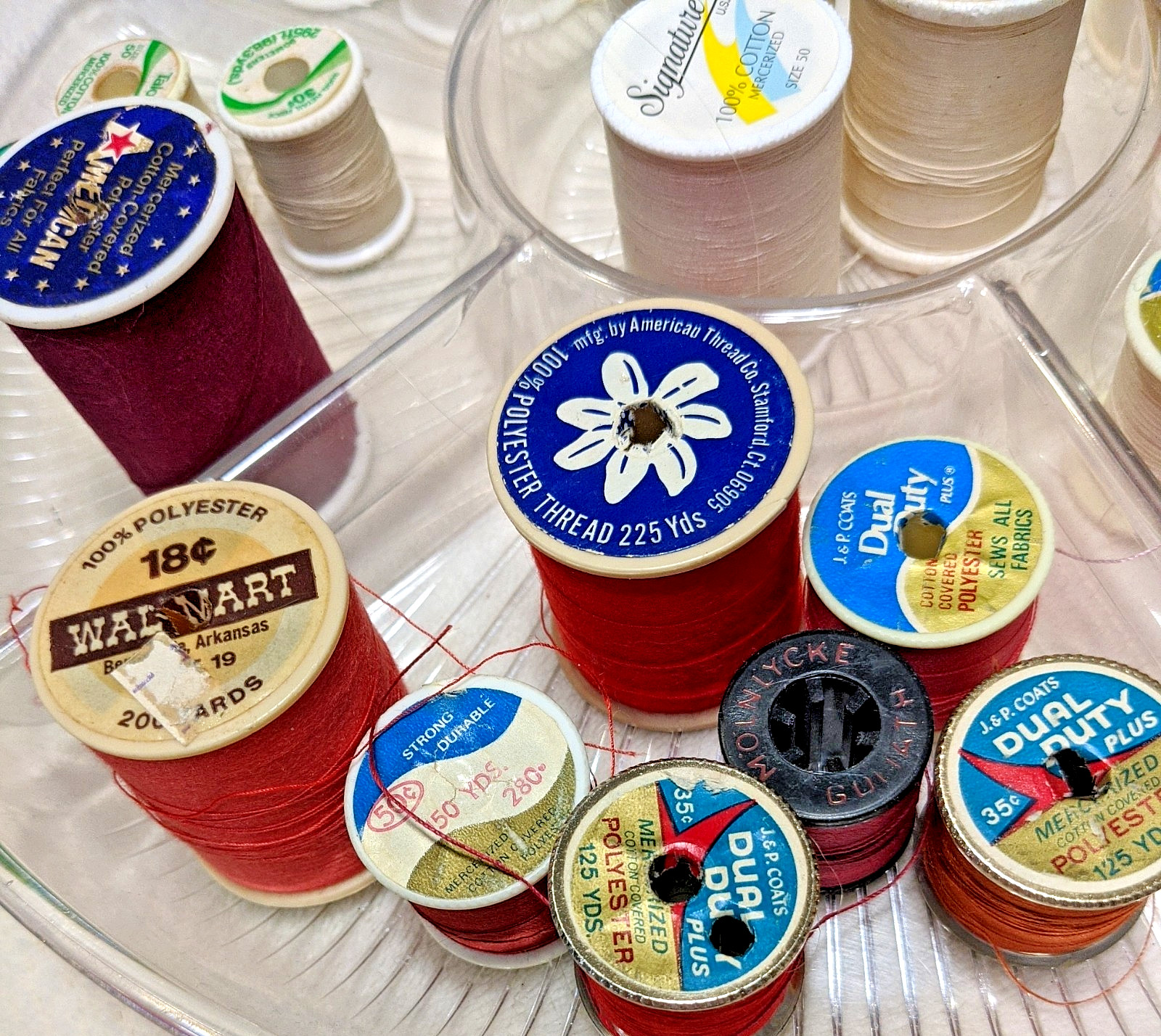 Lot of 50+ Polyester & Cotton Mixed Brand & Colors New & Used Threads