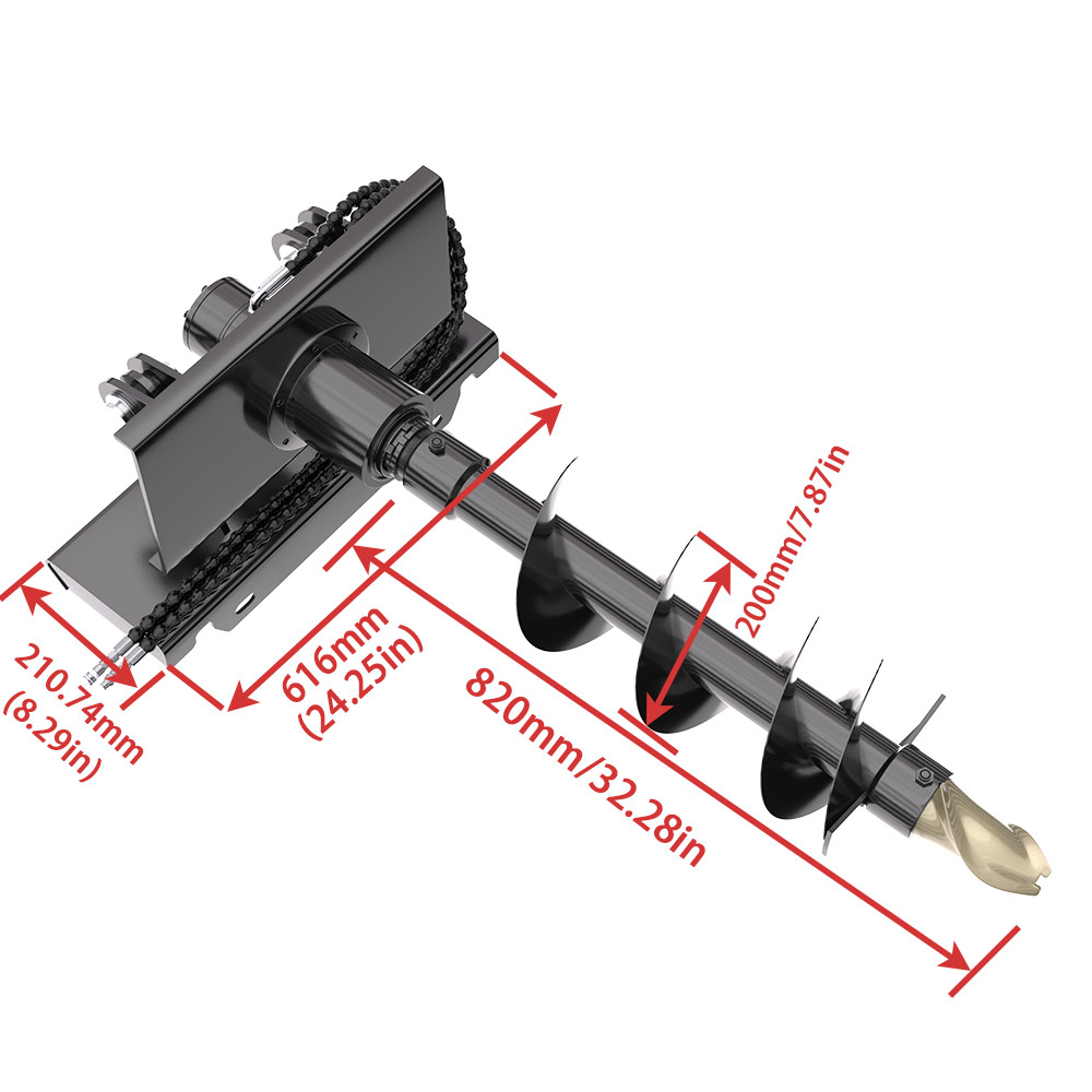 Hydraulic Auger 200mm Hole Diameter for Skid Steer Loader Hole Drilling USA New