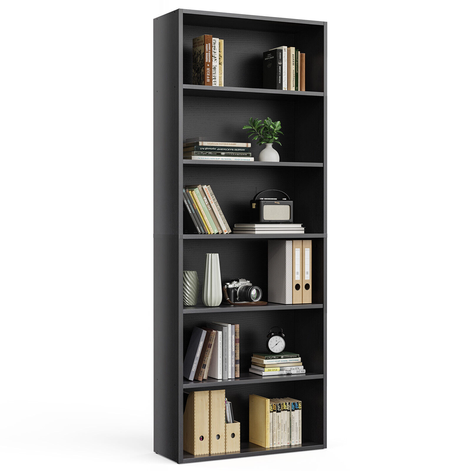 Bookshelf 5/6Tier Storage Shelf Adjustable Bookcase Open Wood Magazine Organizer