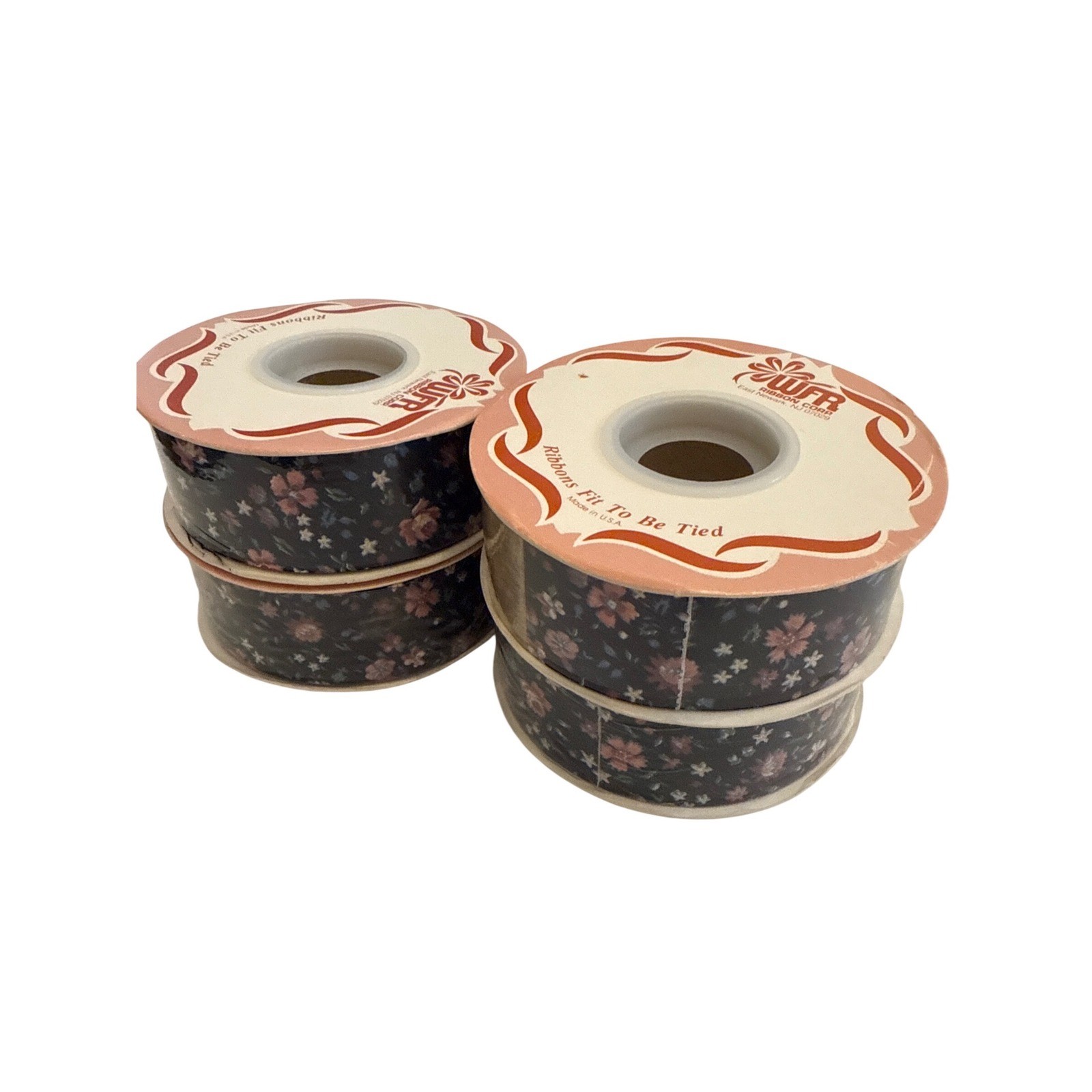 WFR Ribbon Corp Waverly Print Ribbon Navy Floral 1.5 Inch #9 25yd 4 Spools 8741