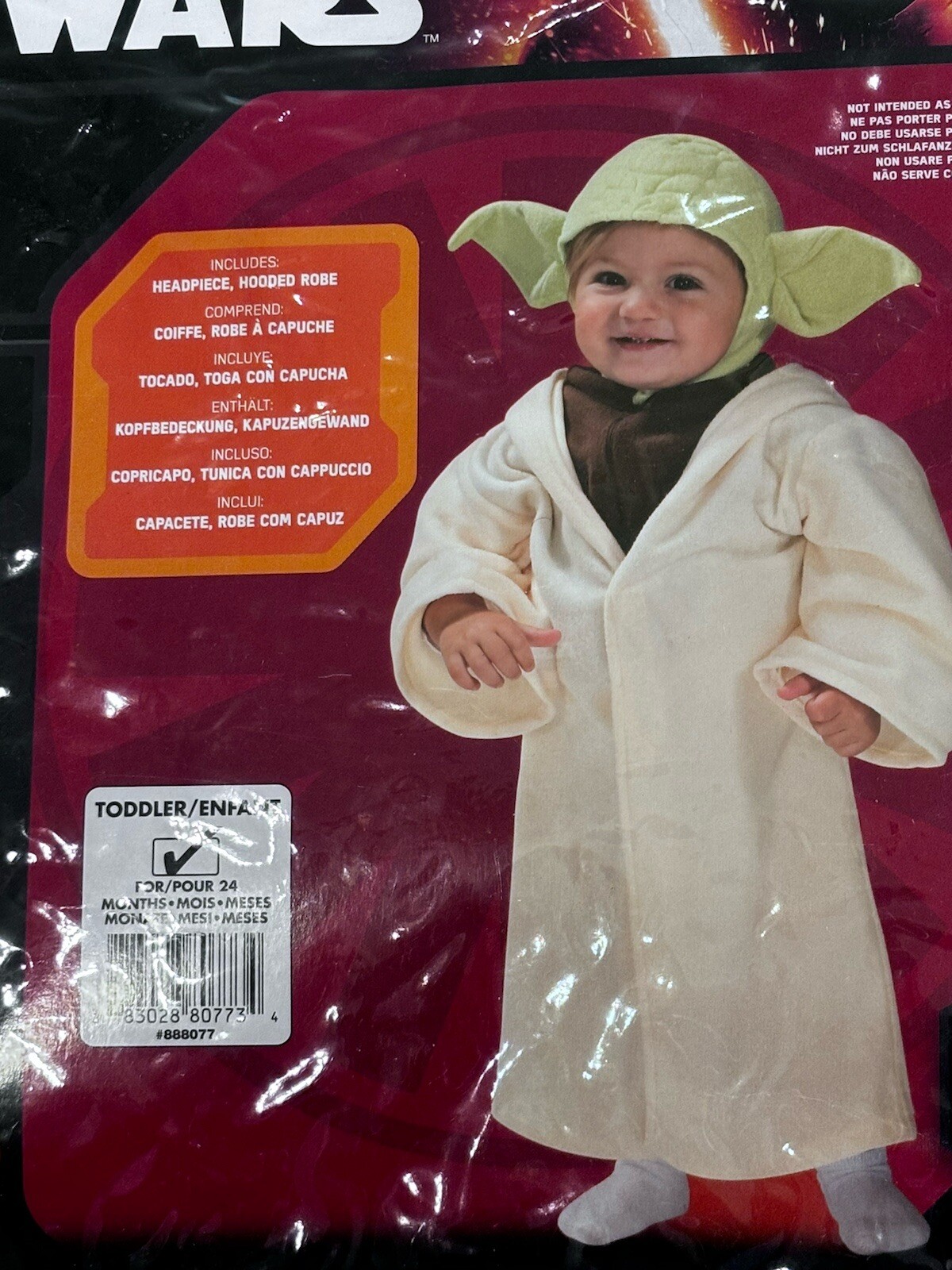 Star Wars Yoda Toddler Halloween Costume Rubies #888077 size 24M Pre-owned Cool