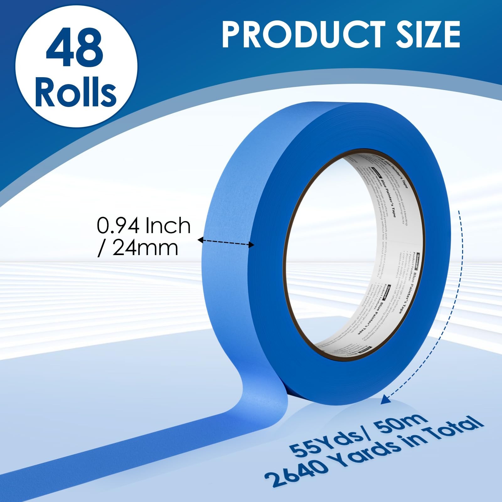 Blue Painters Tape 1 Inch Wide 48 Rolls Bulk, Paint Heat Resistant