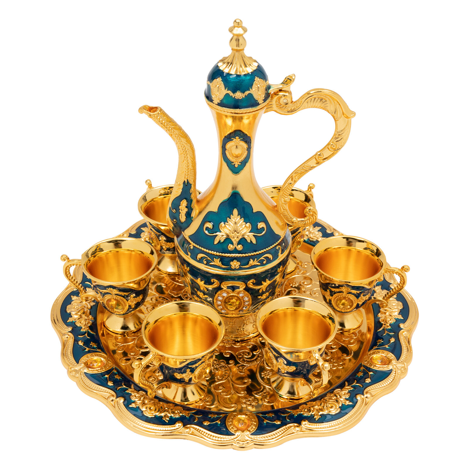 Vintage Turkish Tea Set, Luxury Turkish Coffee Set with Pot and 6 Cups for Home