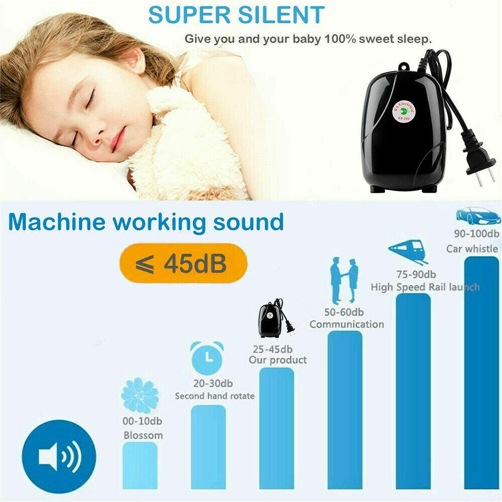 Silent Air Pump Aquarium Fish Tank Pumps Hydroponic Oxygen 2 Outlets Bubble Tube