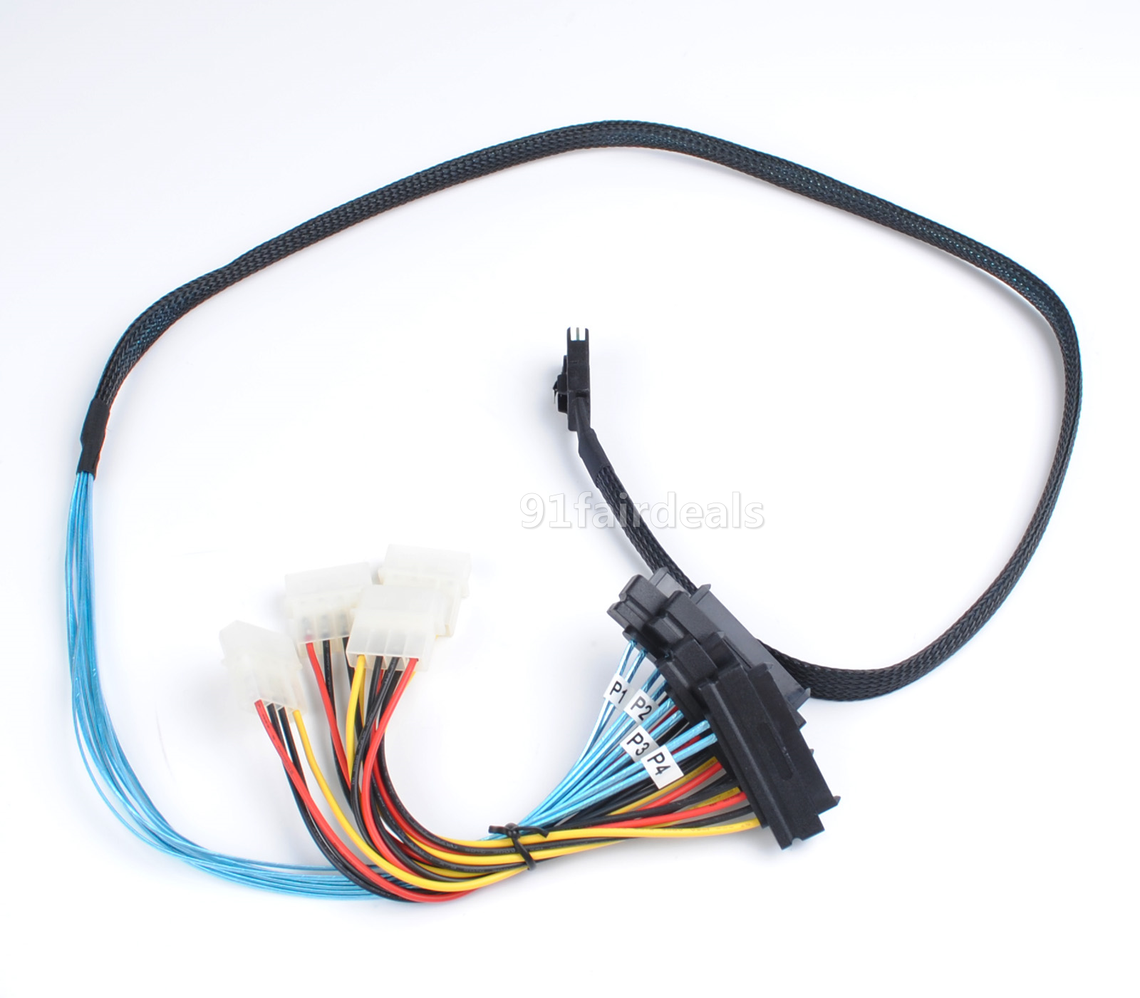 Mini SAS 36 Pin SFF-8087 to 4x SAS/SFF-8482 MINI 4 pin 1 Power HDD Cable 3FT 1M