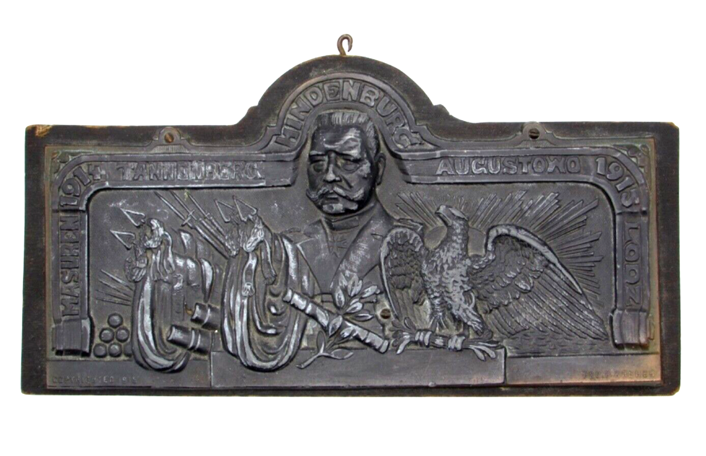 Original WWI Hindenburg 1914-1915 Patriotic Plaque Masuren Tannedberg Lodz