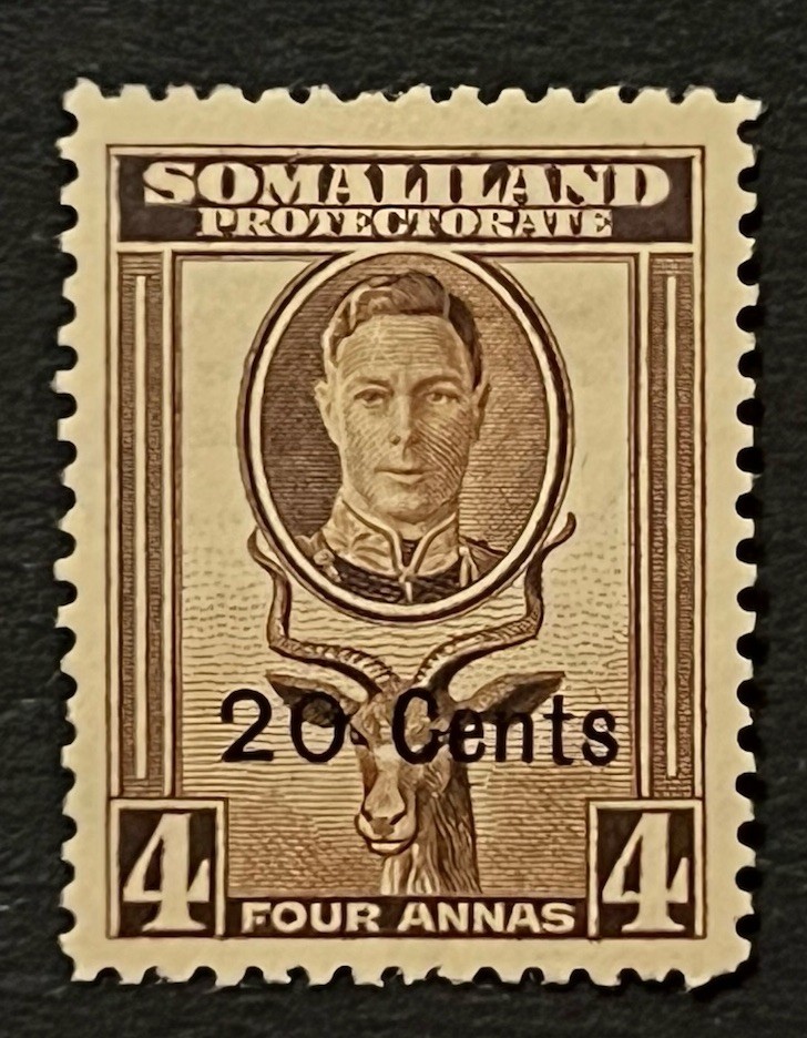 Travelstamps: 1942 Somaliland Stamps Sc #119 Sg 108 - 20c on 4 Annas KGVI MOGH