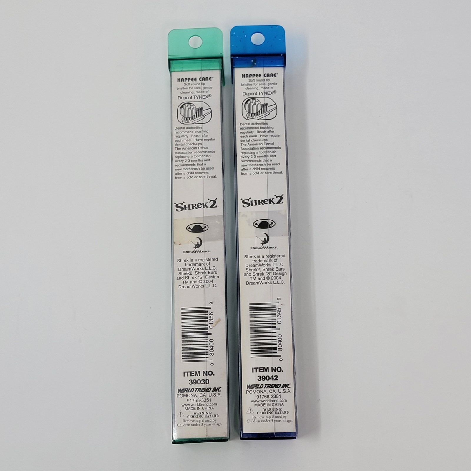 2 Happee Care Shrek 2 Soft Grip Toothbrush + Travel Cap Fiona Donkey Lenticular