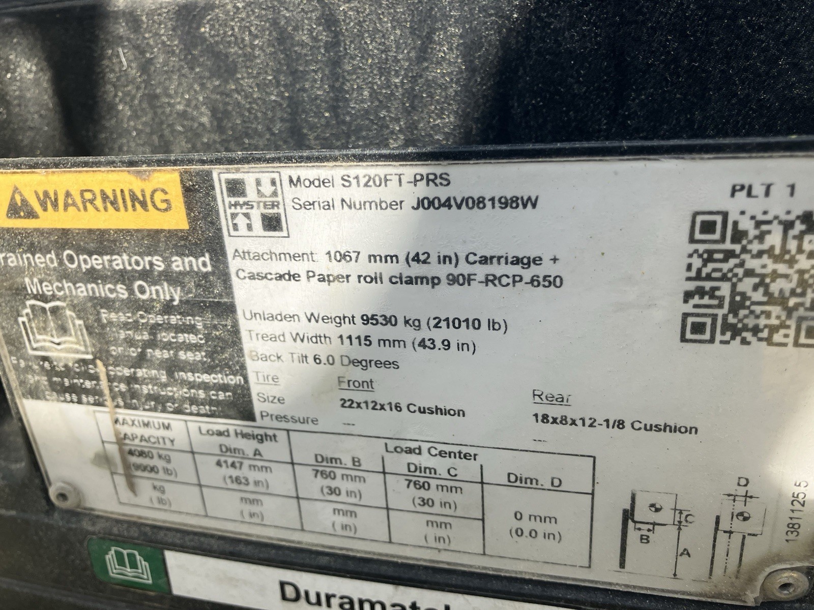 2022 Hyster S120FTPRS 12000lb Used Forklift Triple Mast Paper Roll Clamp