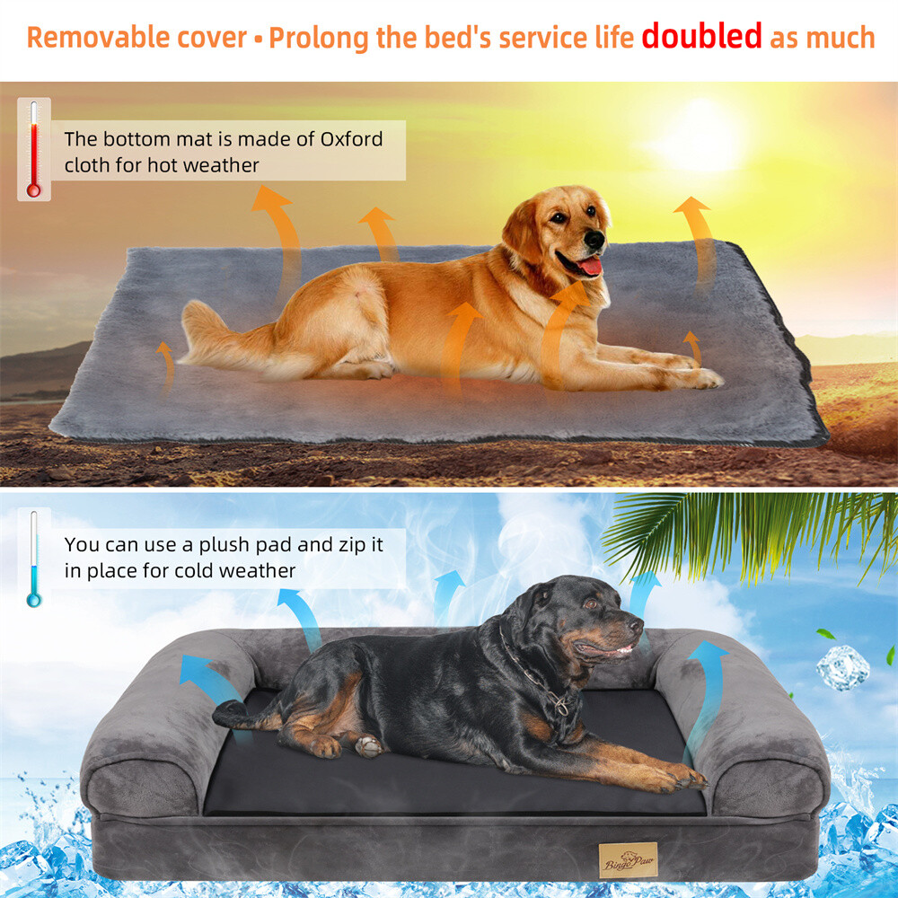 Elevated Orthopedic Dog Bed Pet Sofa w/ Headrest Washable Cover for Large Dogs