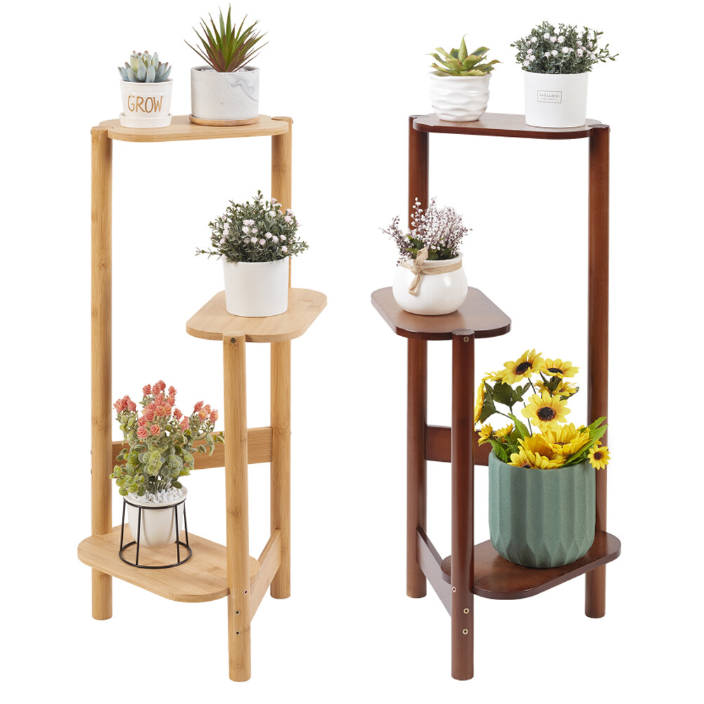 Bamboo Plant Stand Indoor Outdoor 3 Tier Tall Corner Flower Rack Holder Display