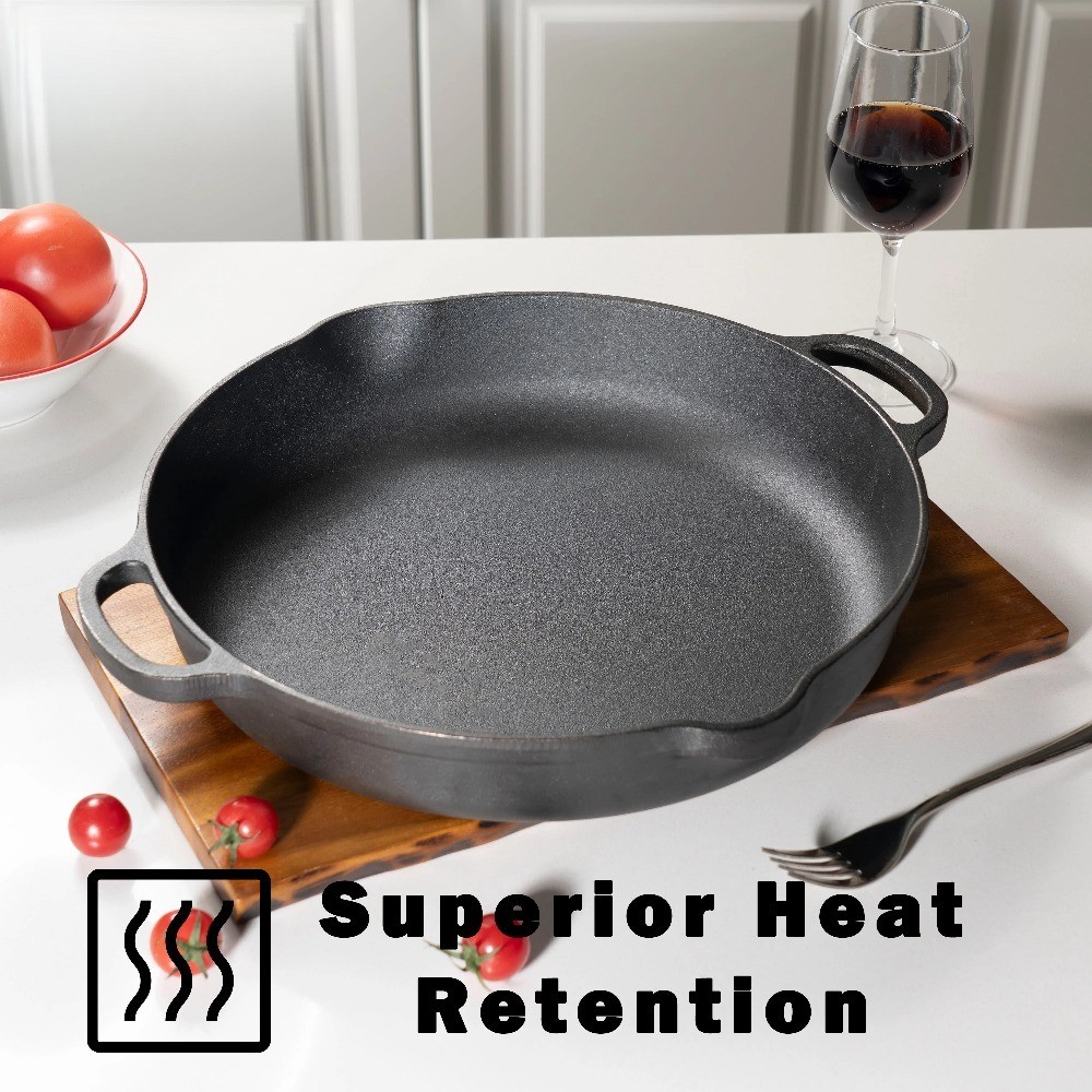 14 inch Non-Stick Cast Iron Frying Pan, Black