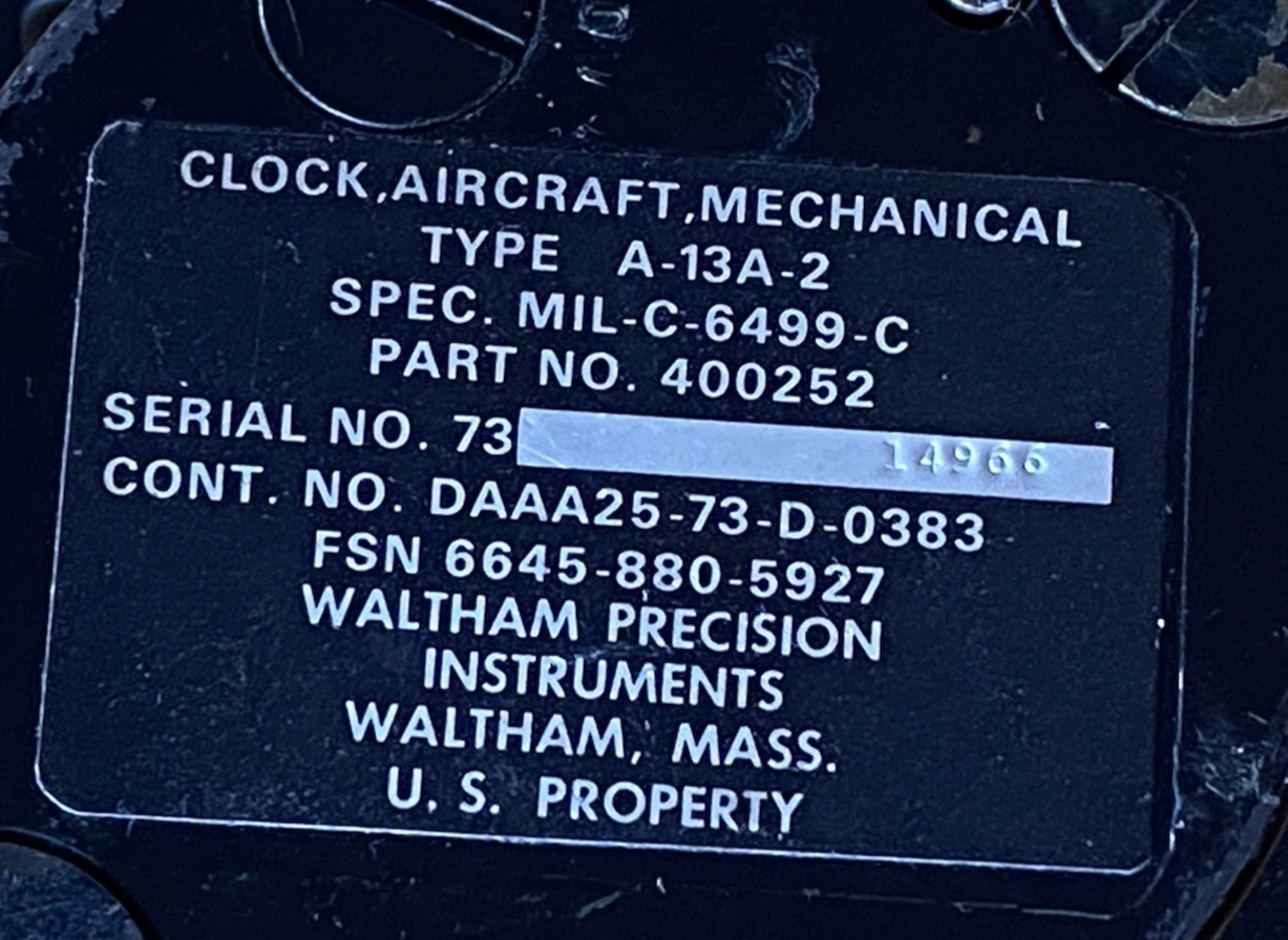 Vintage Waltham Mechanical Aircraft Clock A-13A-2