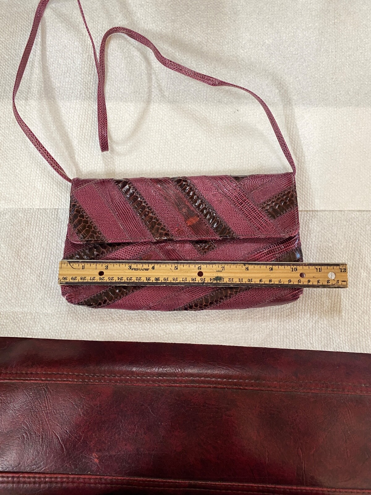 VTG David Mehler Retro Purse HandBag Clutch Womens Maroon Reds Snakeskin*read
