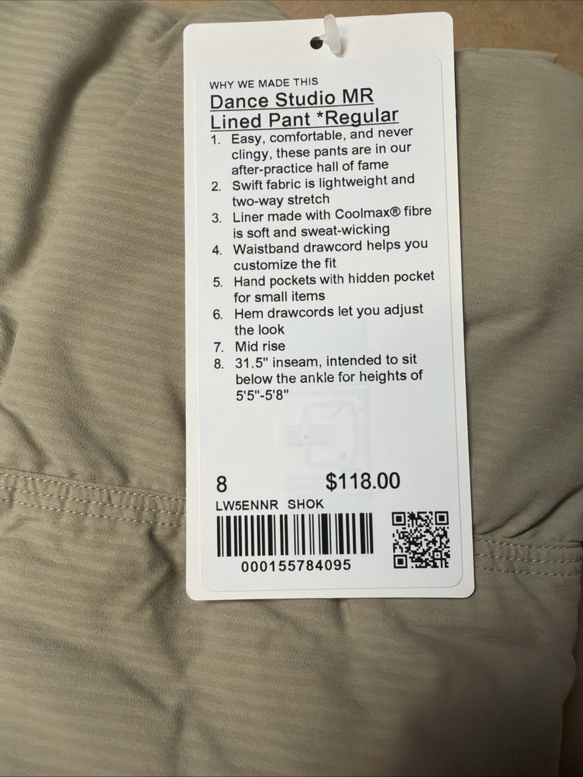 Lululemon Dance Studio Medium Rise Lined Pants Size 8