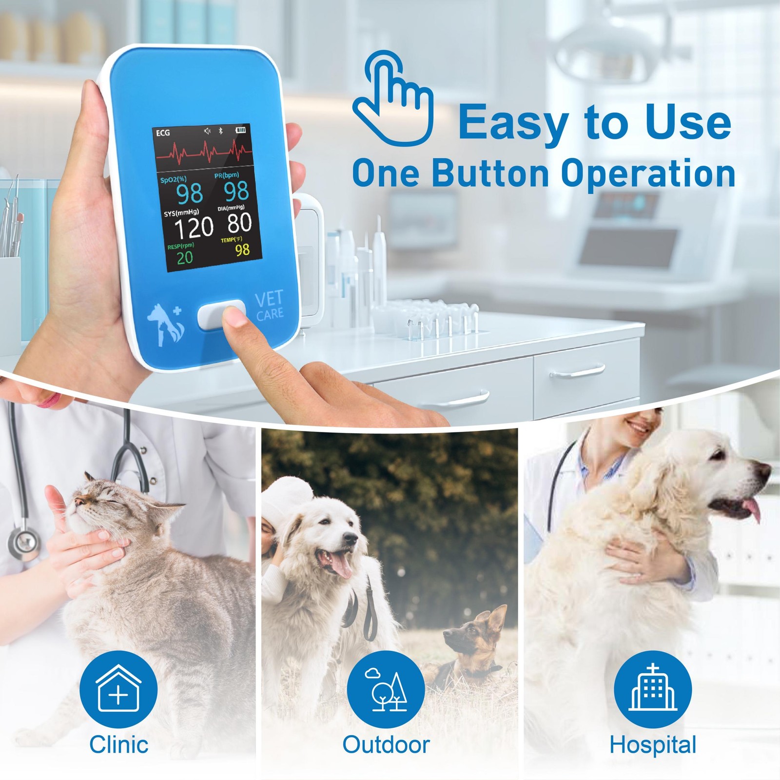 Veterinary Blood Pressure Monitor for Dog & Cat Animal Vital Signs Monitor