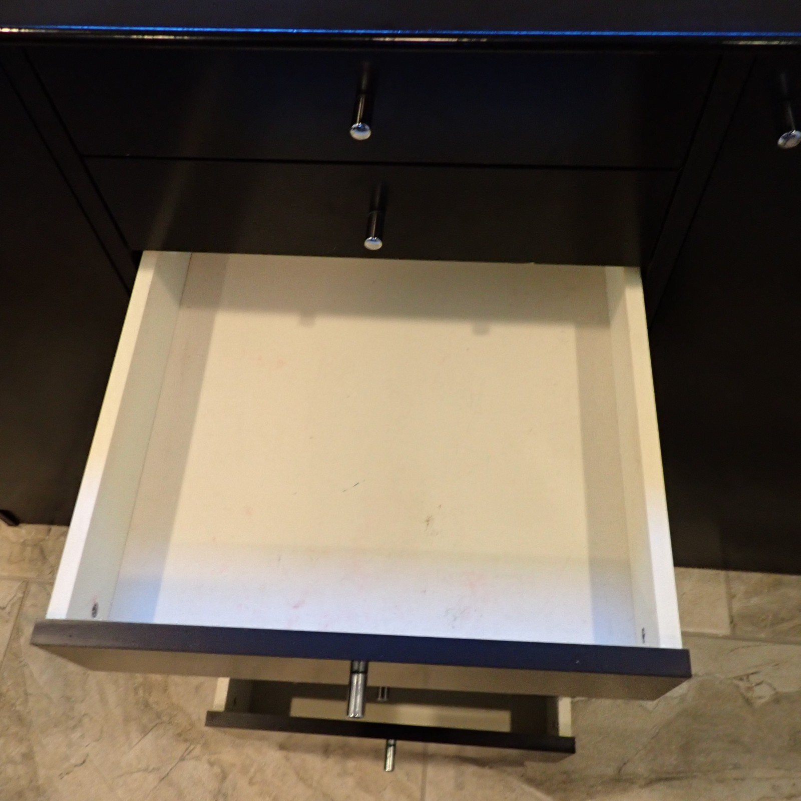 Modern Designer Black Lacquer Sideboard Credenza 58” 2 Door 6 Drawer Storage