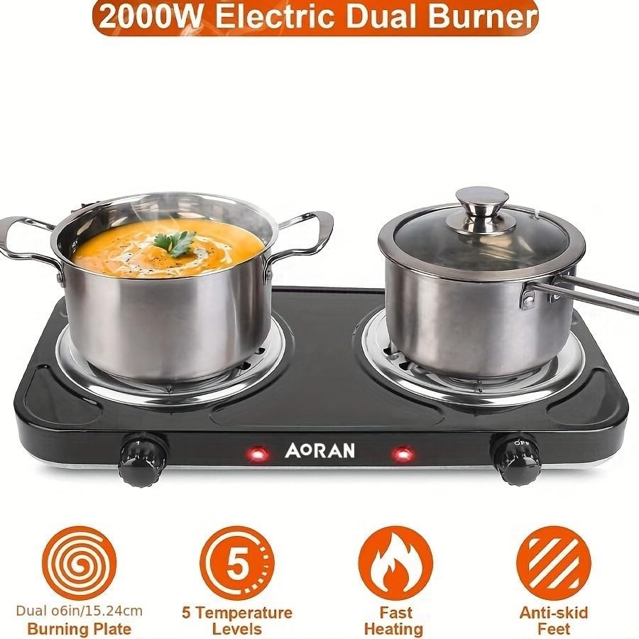 "Estufa Cocina Electrica De 2 Hornillas Portatil Para Casa Apartamento Campament