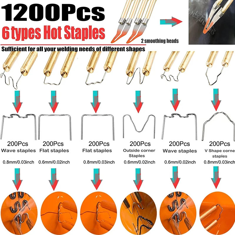 200W Hot Stapler Car Bumper Fender Welder Gun Plastic Repair Kit 1200 Staples US