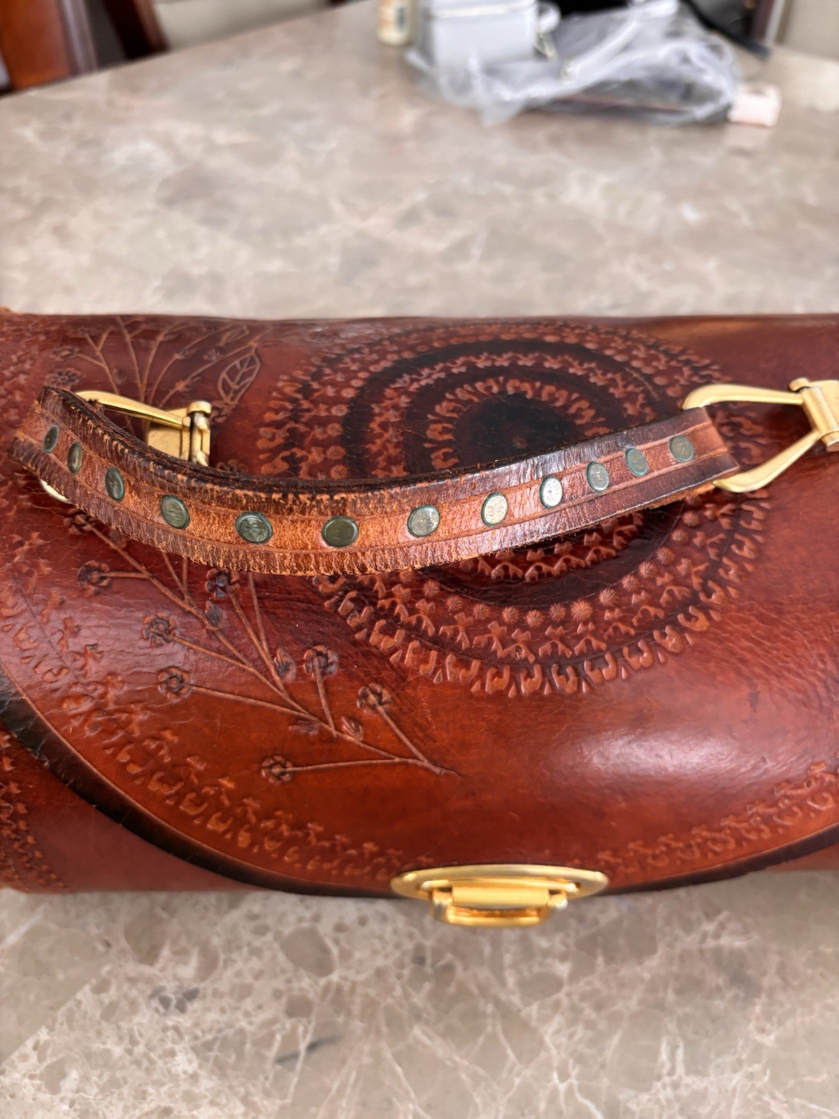 Gorgeous Hand Made Tooled LEATHER Vintage Old Mexico 1950’s Purse Bag