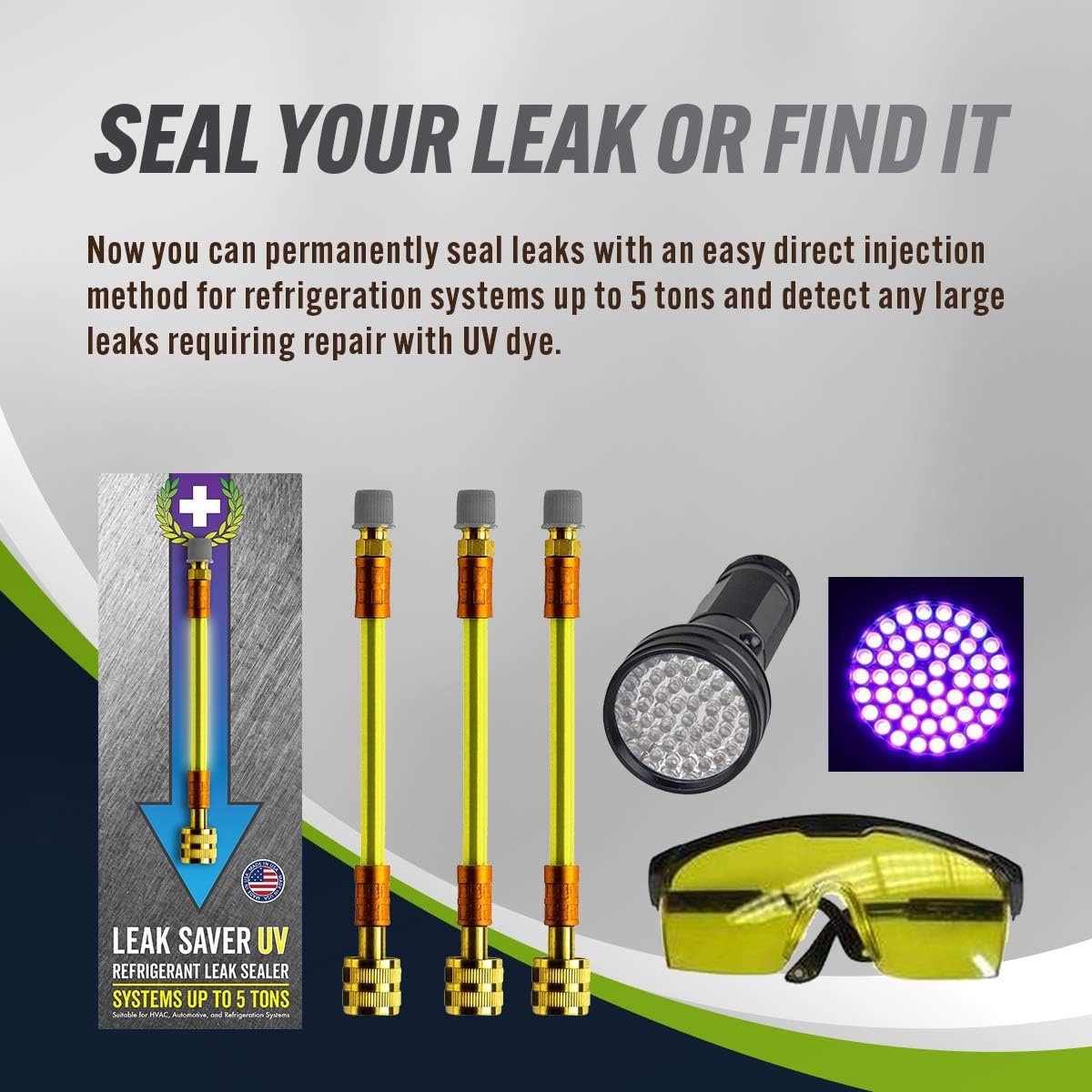 Leak Saver Direct Inject UV - 6 Pack - With UV Light & Glasses - HVAC Automotive