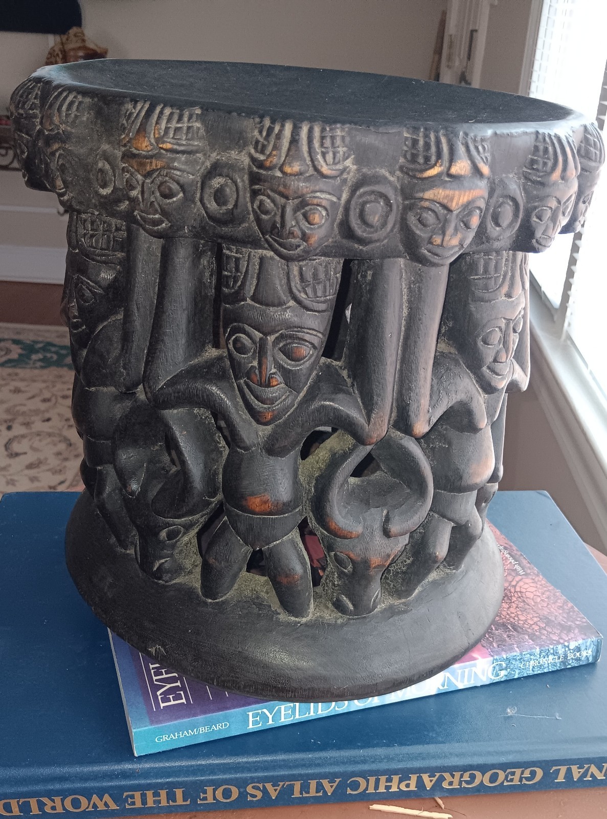 African Hand Carved Hollow Relief Footstool...Unique Piece of African Decor!