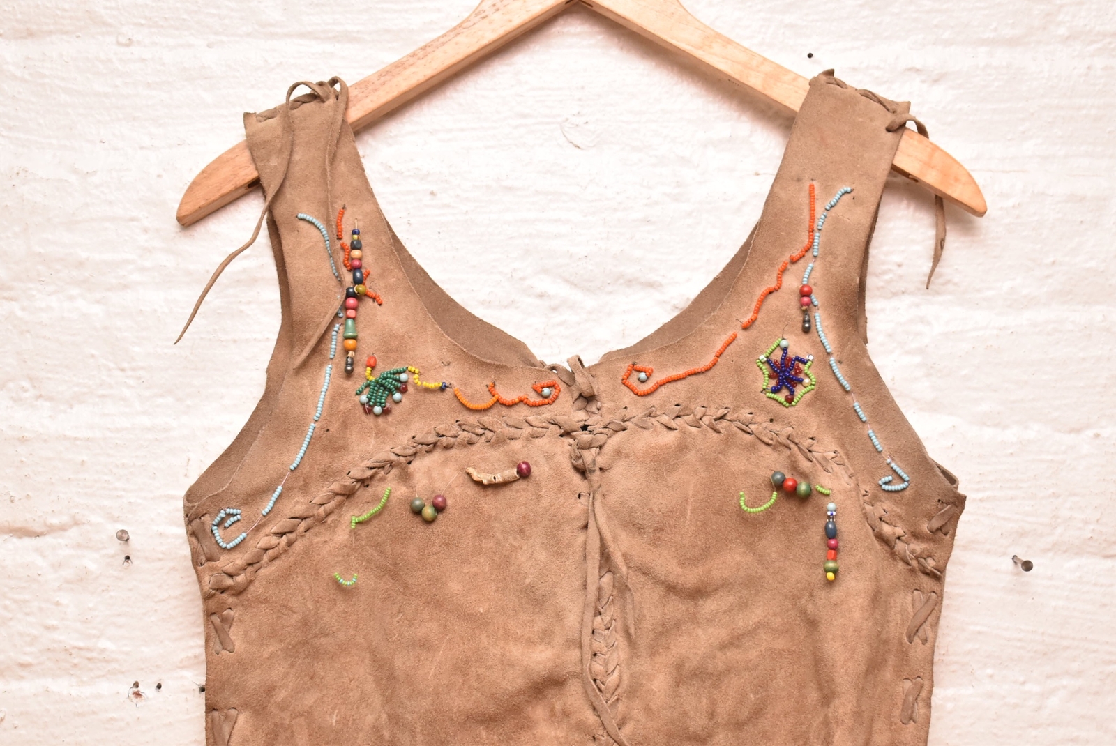Antique Native American Santee Sioux Indian Beaded Leather Vest Shirt Women's