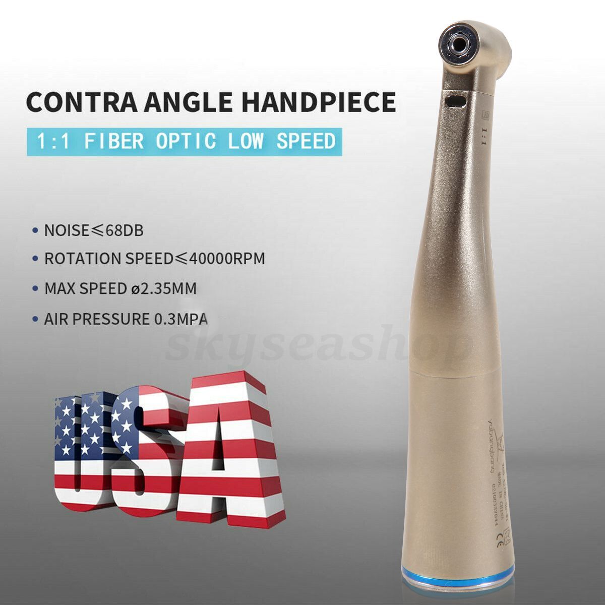 US Dental 1:1 LED Fiber Optic Internal Water Spray Contra Angle Handpiece SANDEN