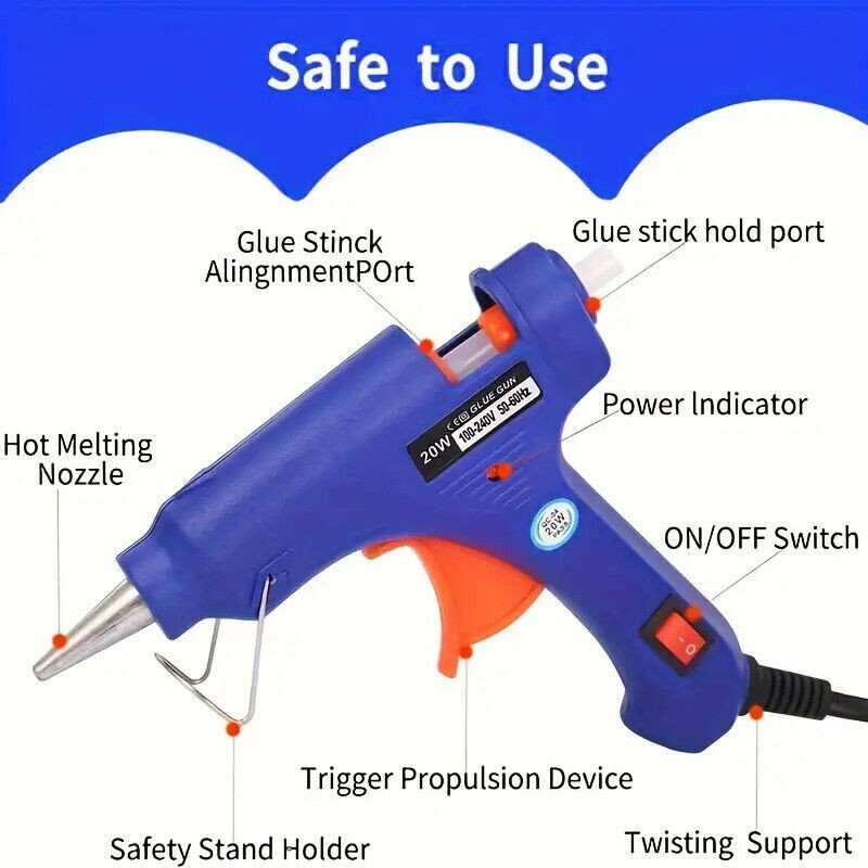 20W Hot Melt Glue Gun with 7mm Glue Stick Mini Electric Heat Repair Tools DIY