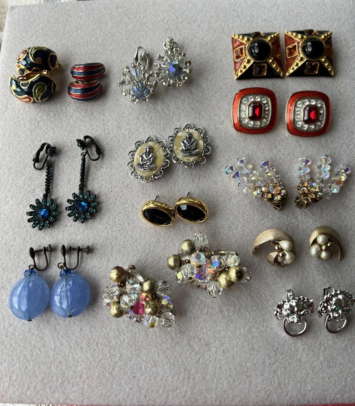 Vintage HIGH END COSTUME EARRING LOT - 13 Pair  - Boucher, Trifari, Juliana +++!