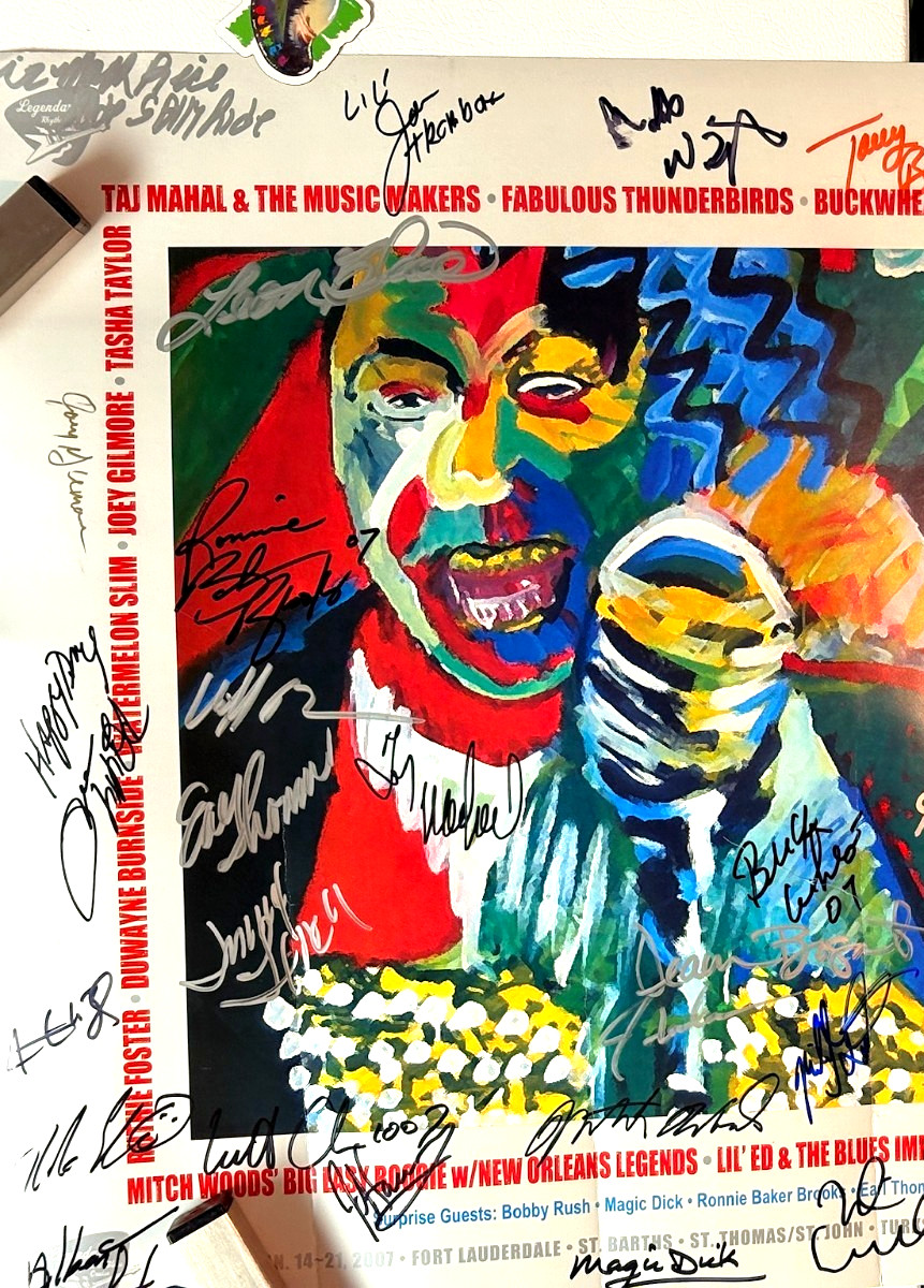 Blues Cruise Poster AUTOGRAPHED Blues Musicians TAJ MAHAL,Majic Dick + 22X28"