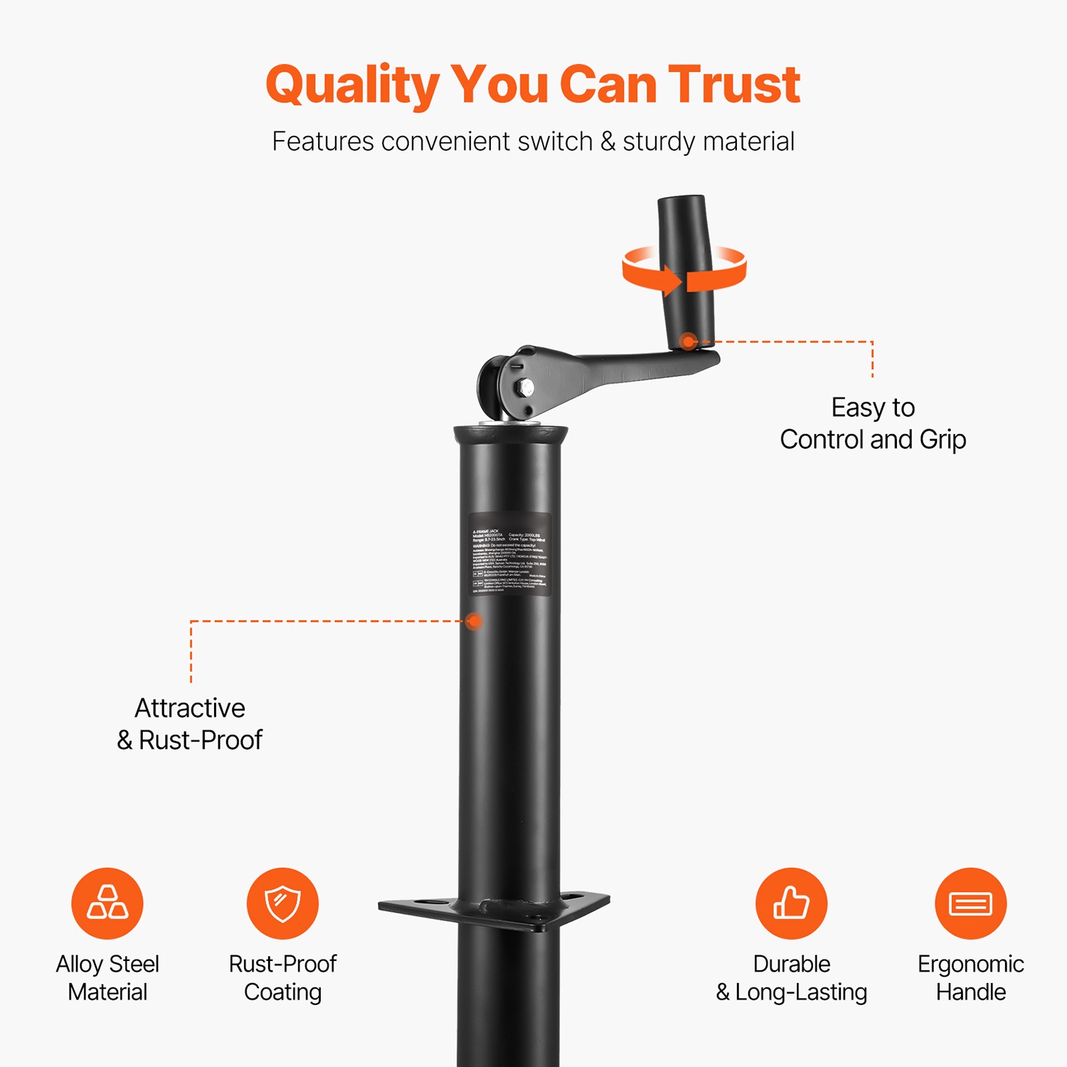 A Frame Trailer Jack Bolt on Trailer Tongue Jack 2000 lbs 15-inch Travel