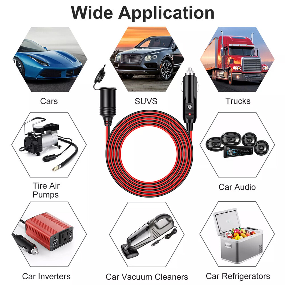 12V Car Cigarette Lighter Socket Extension Cord Cable Heavey Duty Adapter 13FT