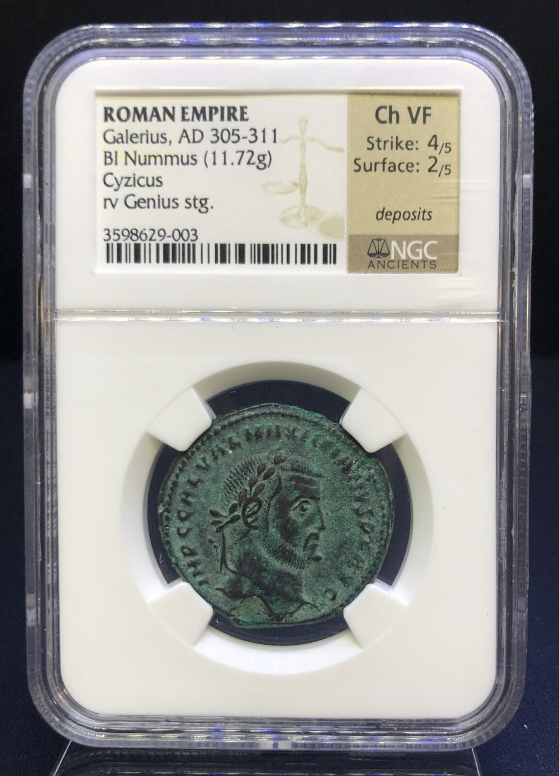 ROMAN EMPIRE - Galerius - AD 305 - 311 Bl Nummus Cyzicus Strike 4/5 - NGC CH VF