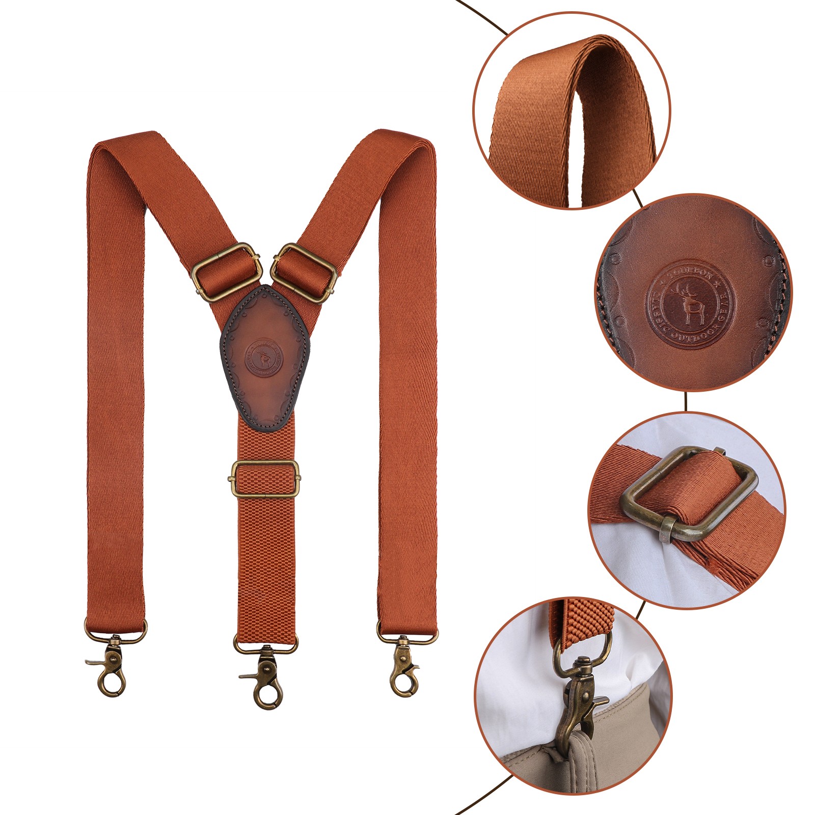 Tourbon Men's Suspenders Y Back Adjustable Y-Shaped Hooks Pants Braces Nonslip